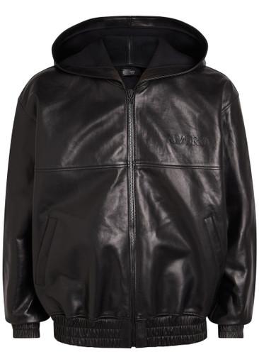 Logo-appliquéd hoodied leather jacket by AMIRI