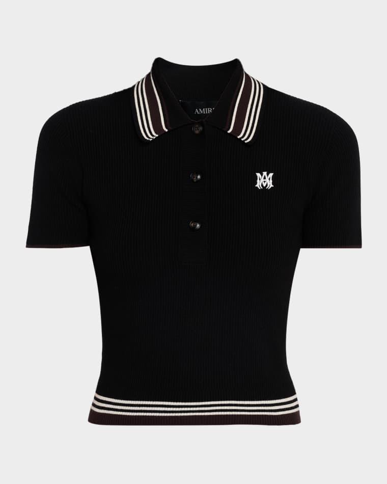 MA Striped Rib Short-Sleeve Polo Sweater by AMIRI