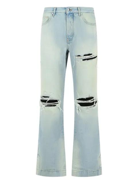 MX1 distressed-effect logo-patch jeans by AMIRI