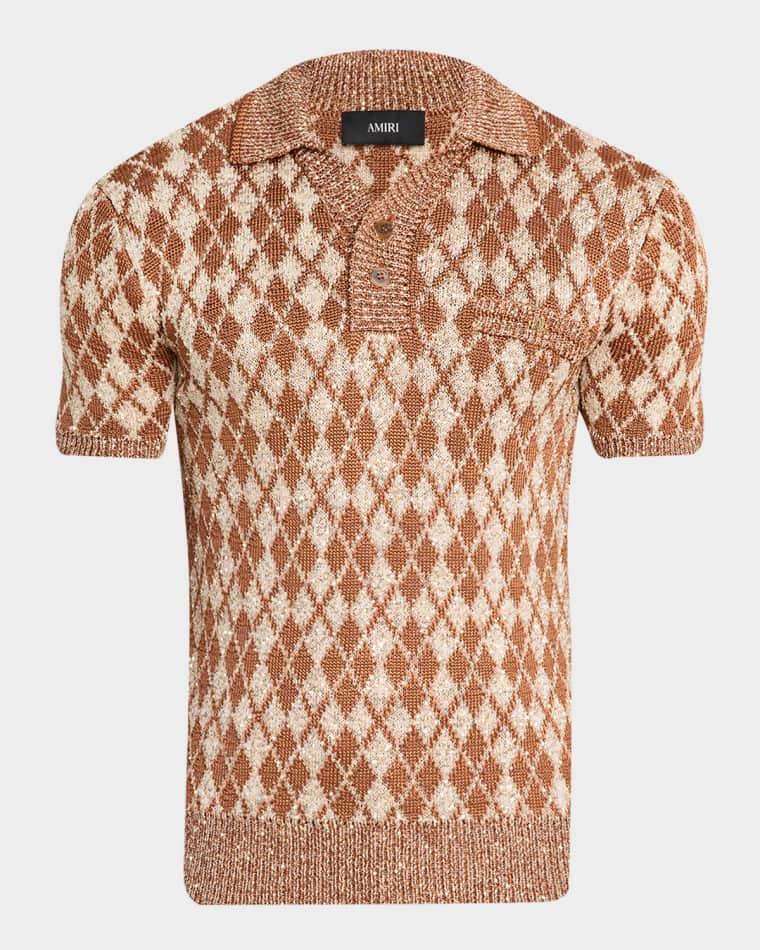 Men's Argyle Short-Sleeve Polo Sweater by AMIRI