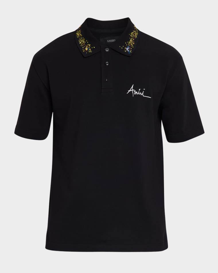 Men's Embroidered Floral-Collar Cotton Polo Shirt by AMIRI