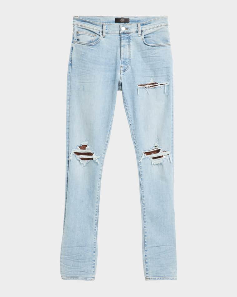 Men's MX1 Croc-Effect Repaired Stretch Skinny Jeans by AMIRI