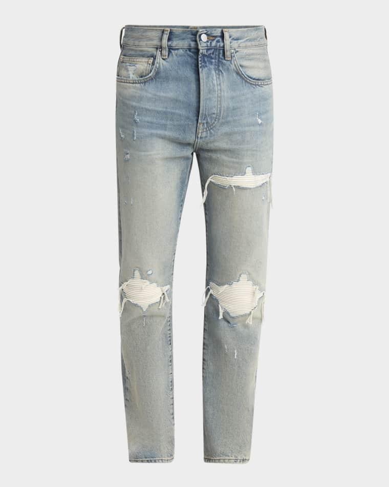 Men's MX1 Distressed Jeans with Pleated Suede by AMIRI