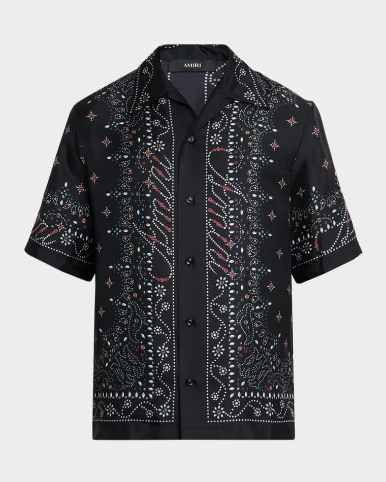 Men's Silk Crystal Print Bowling Shirt by AMIRI