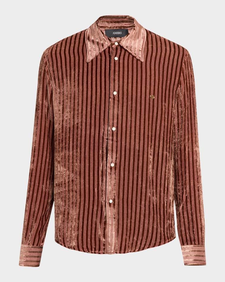 Men's Velvet Stripe Dress Shirt by AMIRI