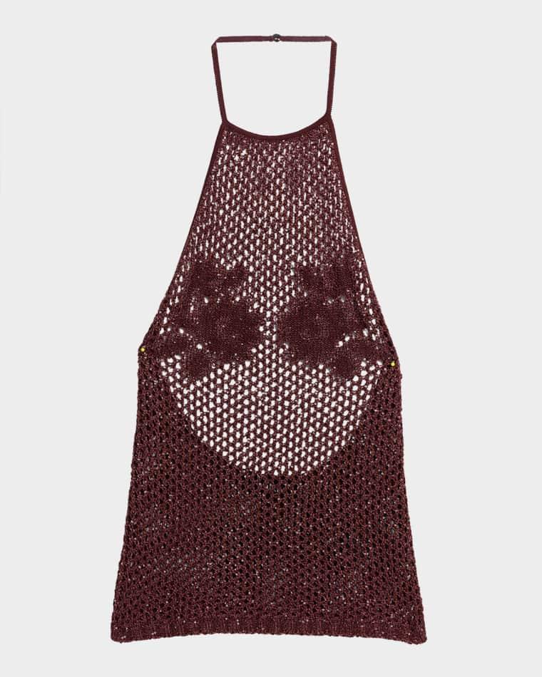 Metallic Floral Crochet Halter Top by AMIRI