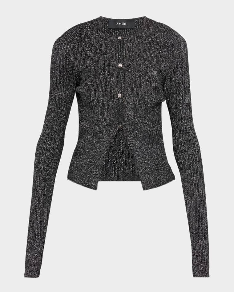 Metallic Rib Keyhole Cardigan by AMIRI