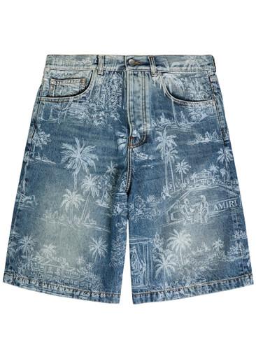 Palm printed denim shorts by AMIRI