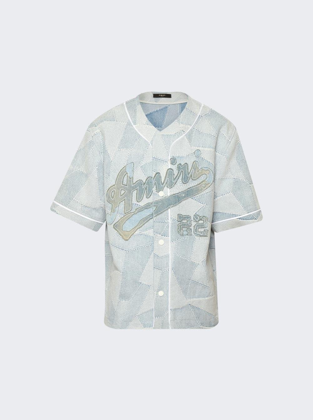 Patchwork Baseball Shirt Stone Indigo Blue by AMIRI