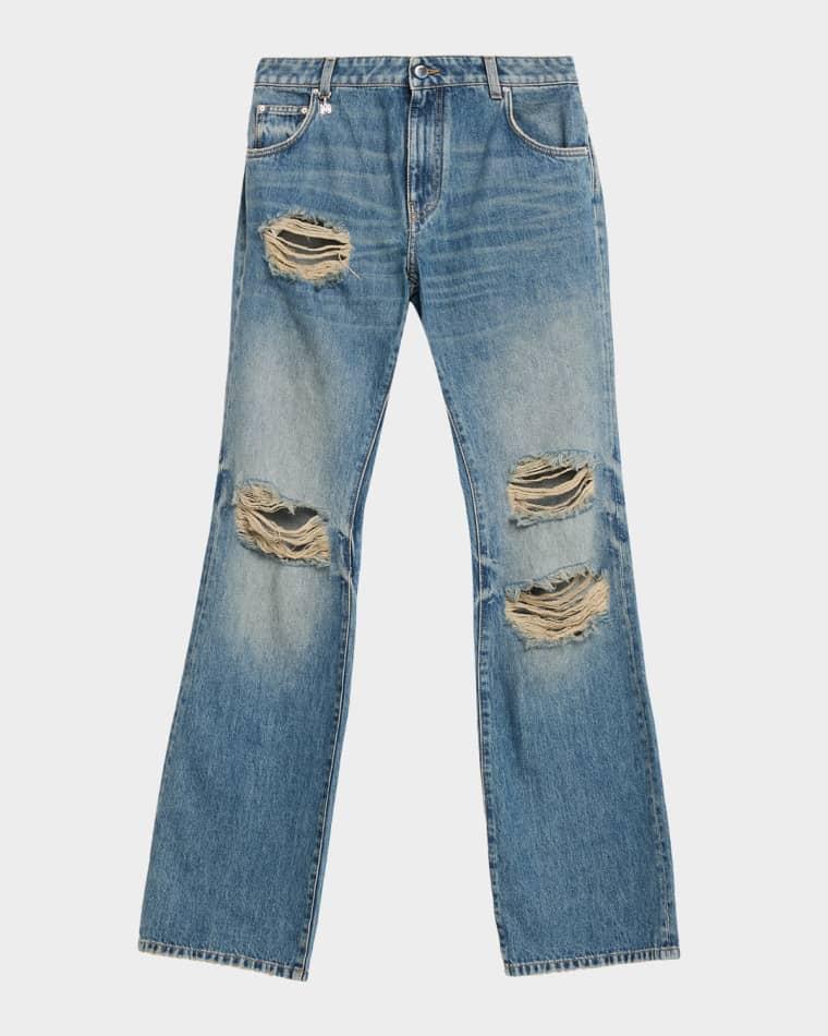 Slash Distressed Bootcut-Leg Jeans by AMIRI