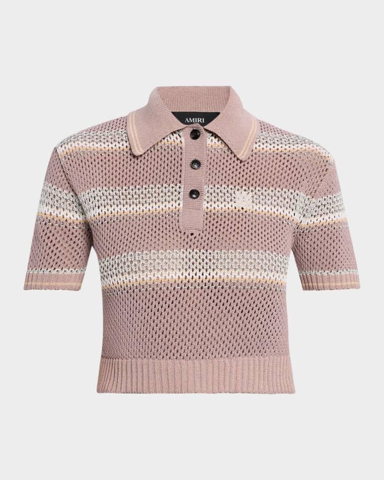 Striped Crochet Crop Polo Shirt by AMIRI