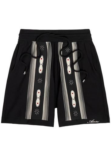 Striped embellished wool-blend shorts by AMIRI