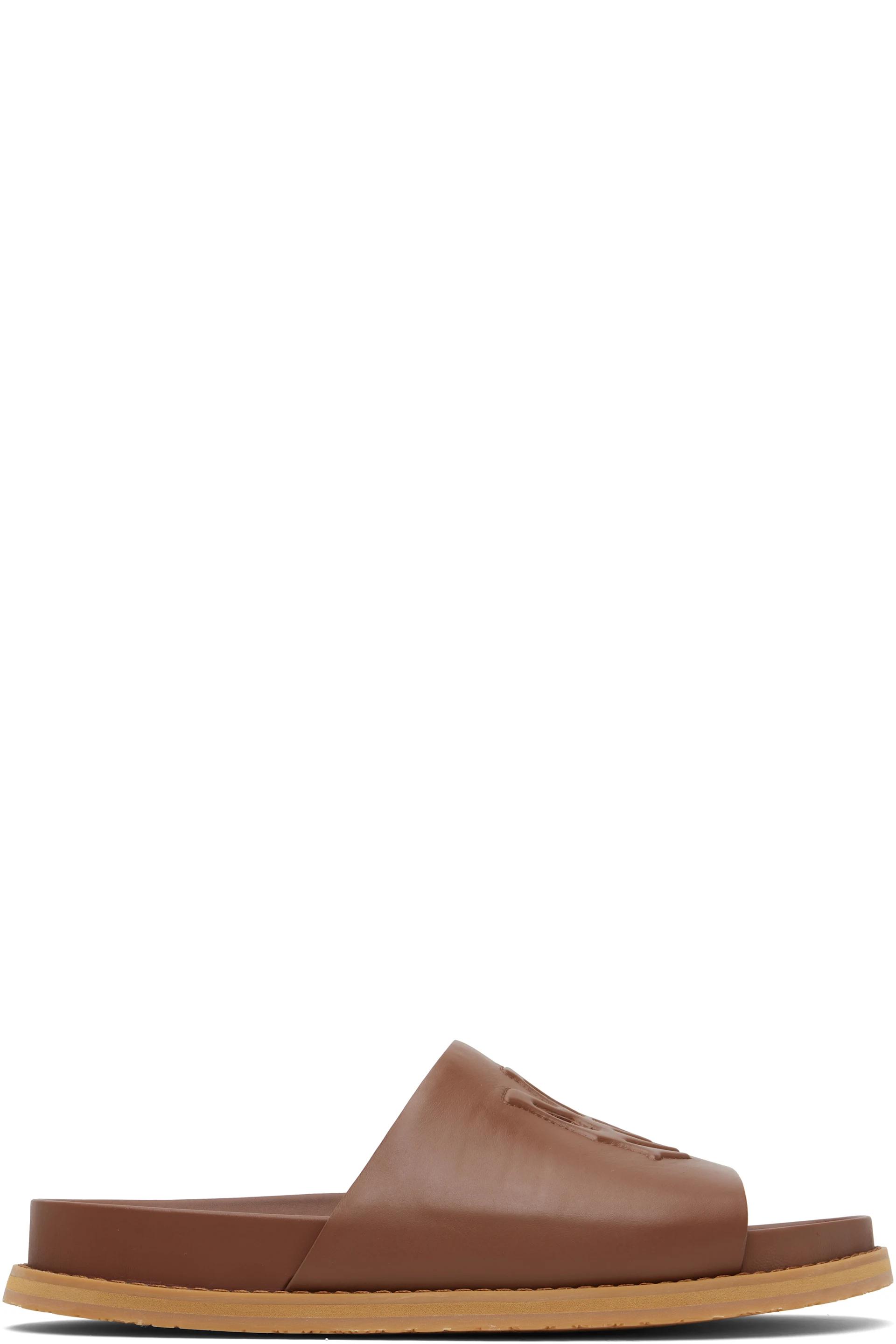 Tan MA Leather Pool Slides by AMIRI