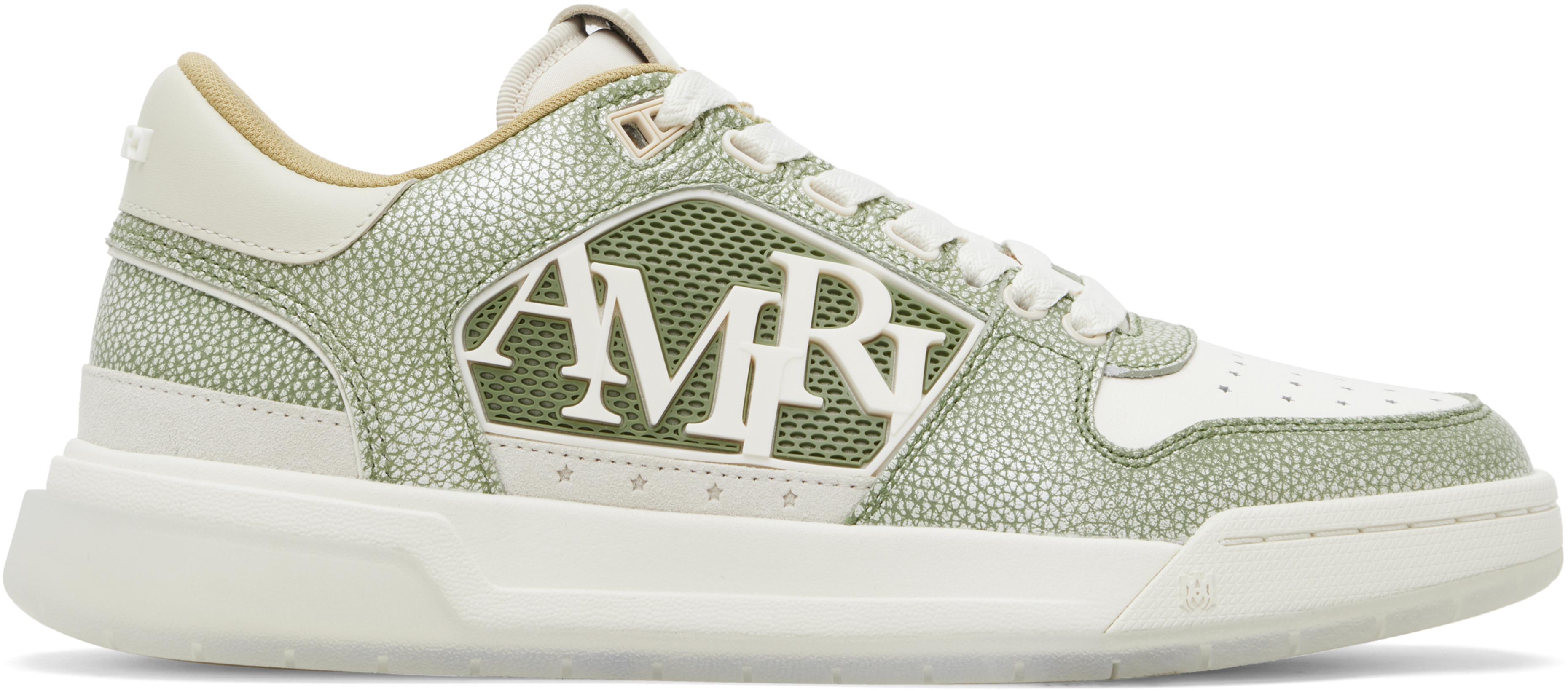 White & Green Pebbled Classic Low Sneakers by AMIRI