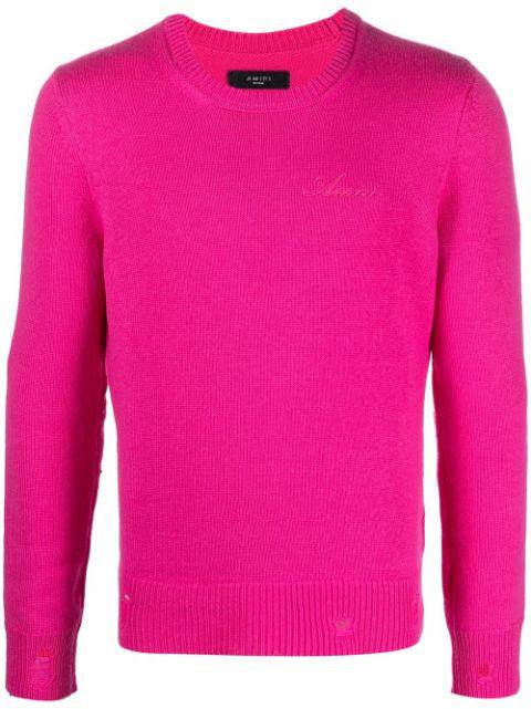 distressed-effect cashmere jumper by AMIRI