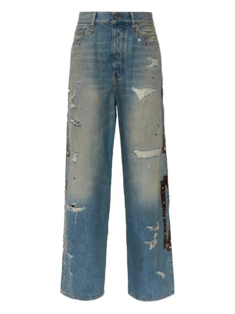 distressed embellished jeans by AMIRI
