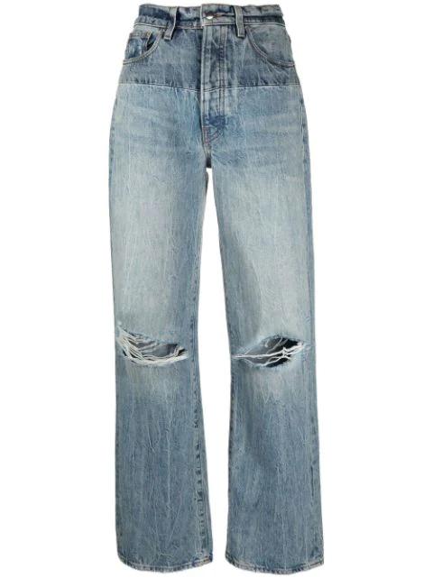 distressed high-rise wide-leg jeans by AMIRI