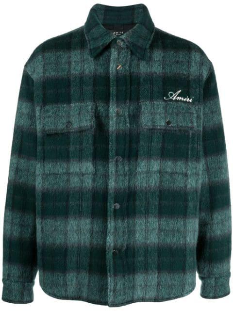 embroidered-logo plaid-patterned shirt jacket by AMIRI