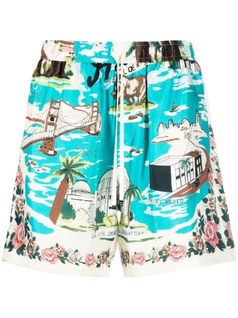 graphic-print silk shorts by AMIRI