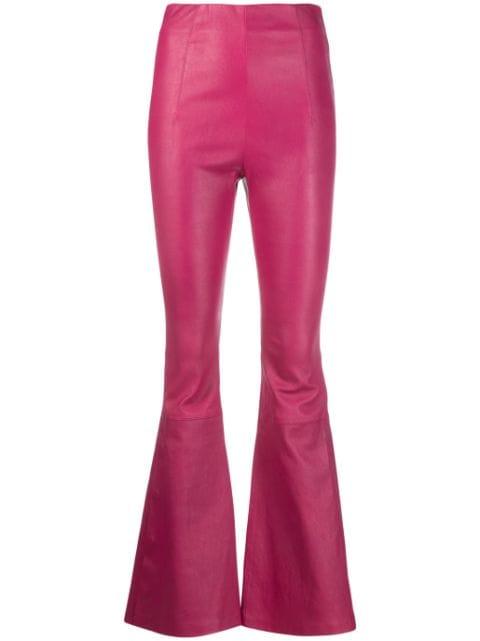 high-waisted leather flared trousers by AMIRI