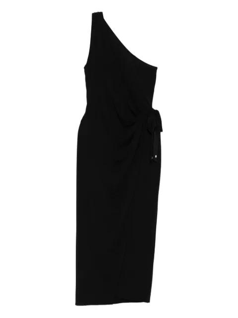 one-shoulder wrap midi dress by AMIRI