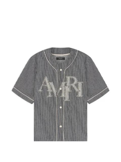 striped logo-applique baseball shirt by AMIRI