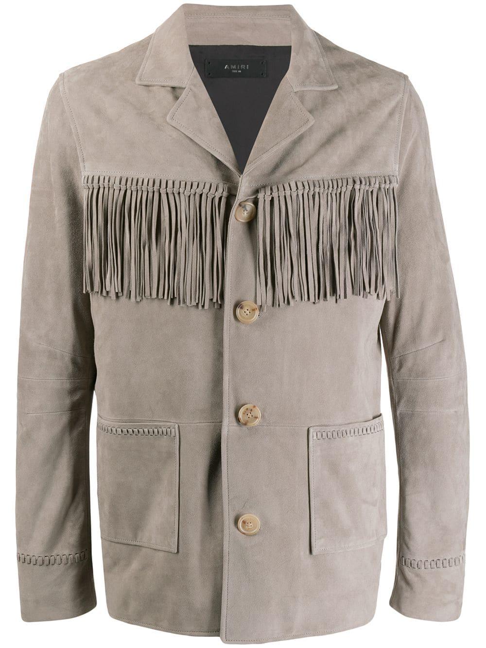 textured fringe shirt jacket by AMIRI