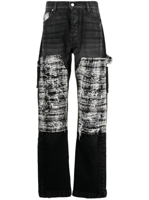tweed-panelling distressed jeans by AMIRI