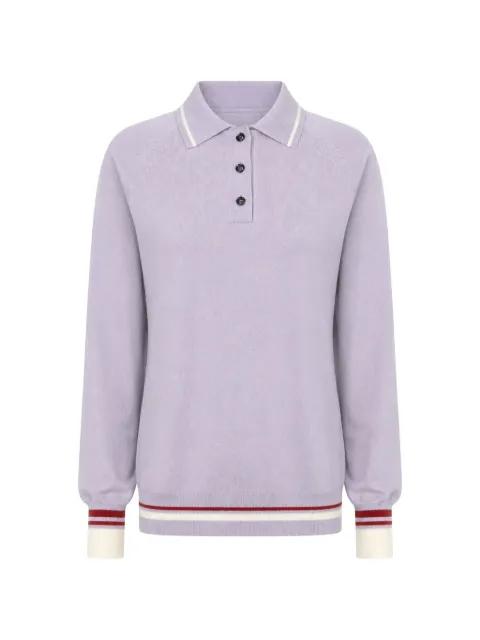 Yale stripe-trim raglan-sleeve polo top by AMIYA