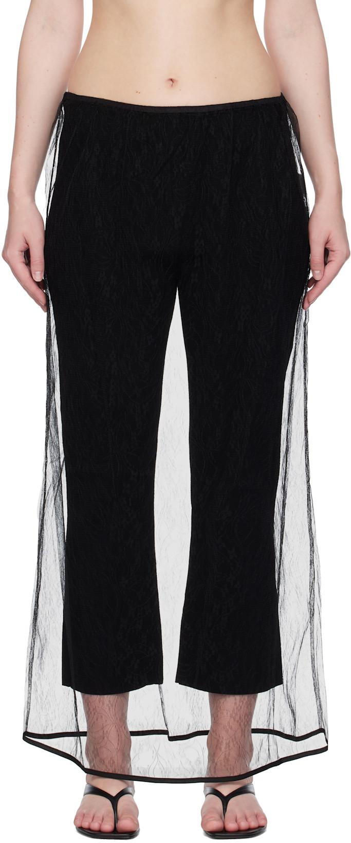 Black Sheer Lace Long Maxi Skirt by AMOMENTO