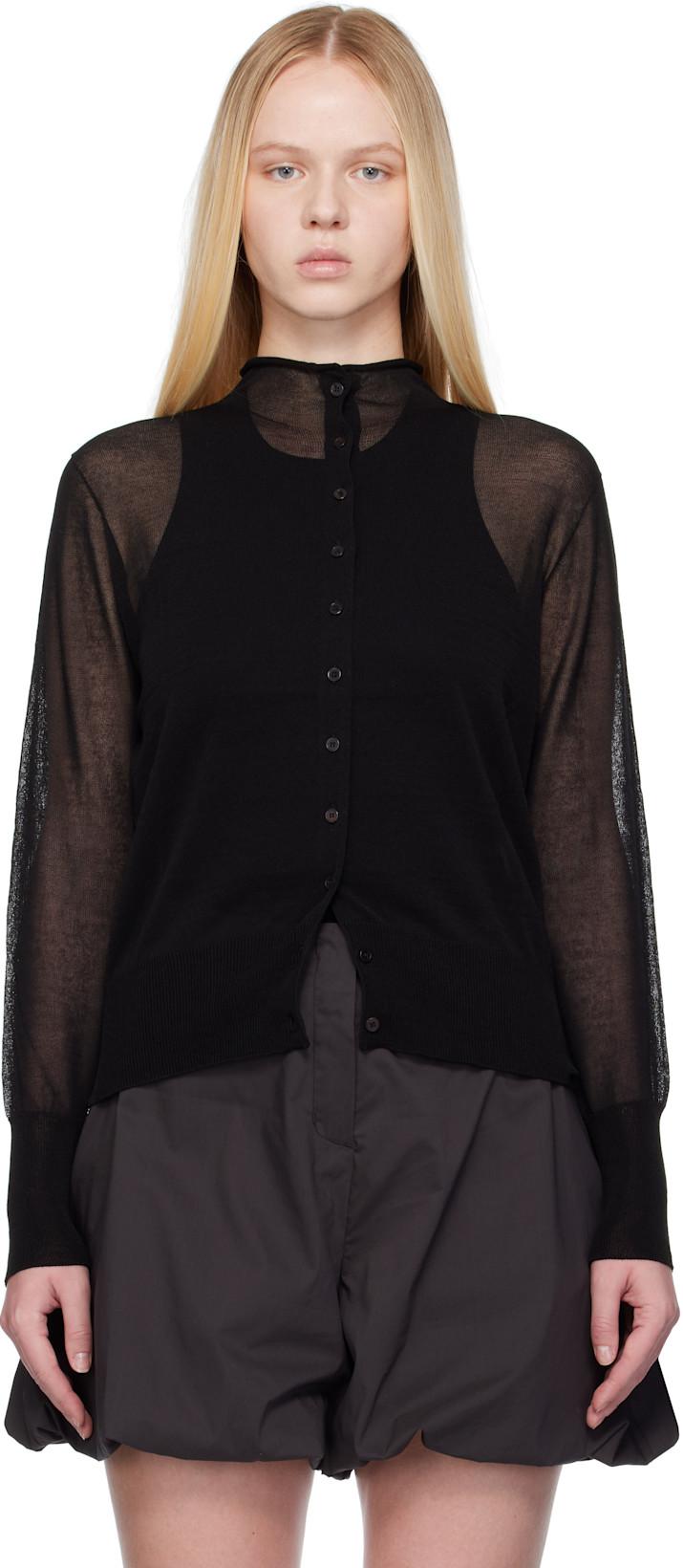 Black Wholegarment Sheer Cardigan by AMOMENTO