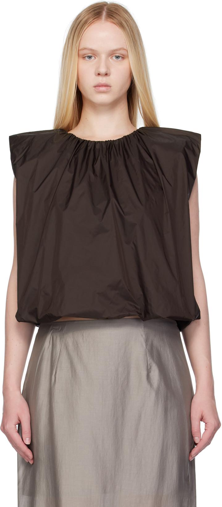 Brown Nylon Volume Shirring Top by AMOMENTO