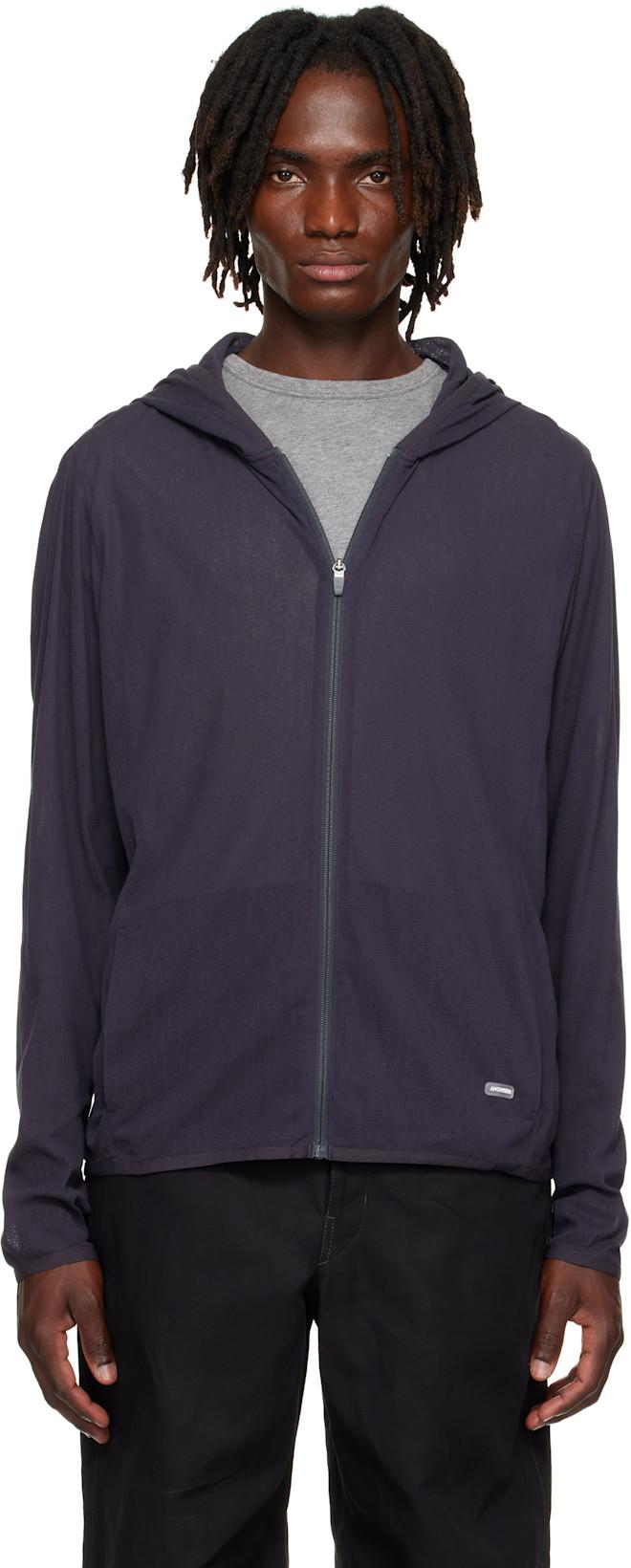 Gray Mesh Hooded Zip Jacket by AMOMENTO
