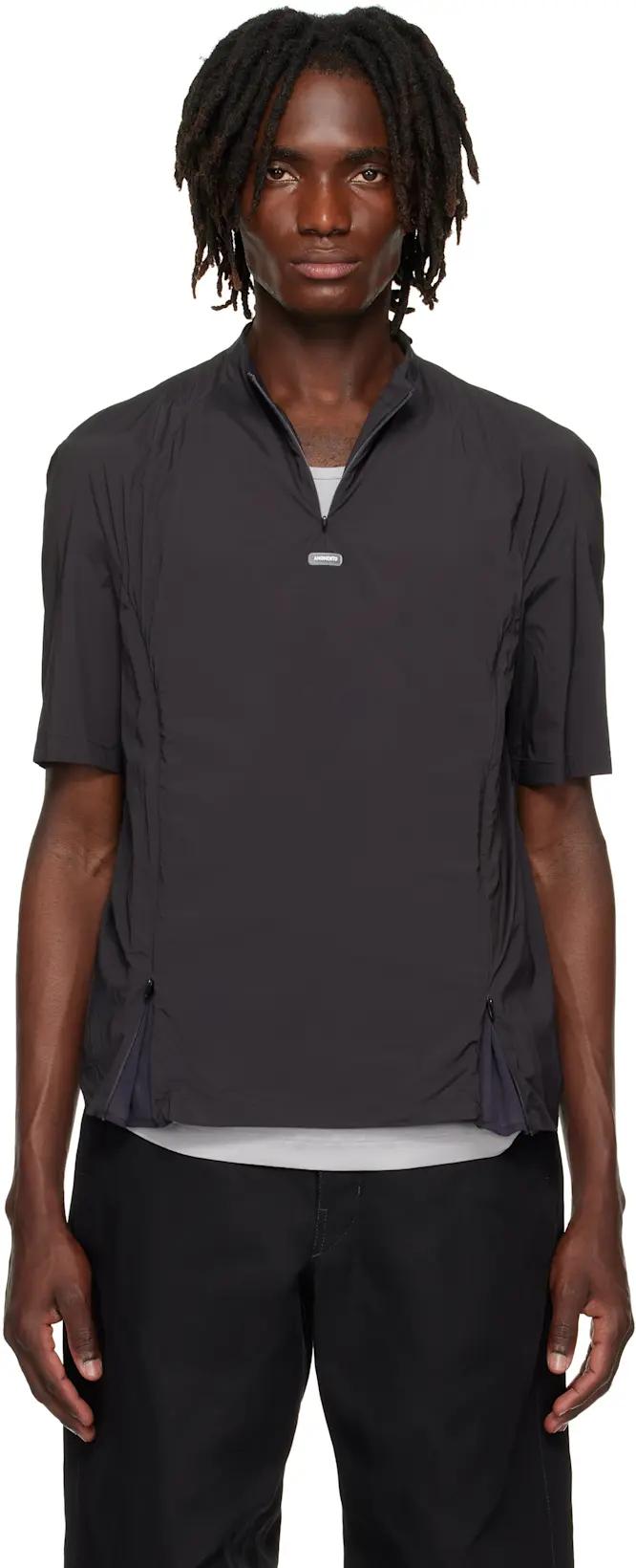 Gray Mock Neck Zip T-shirt by AMOMENTO