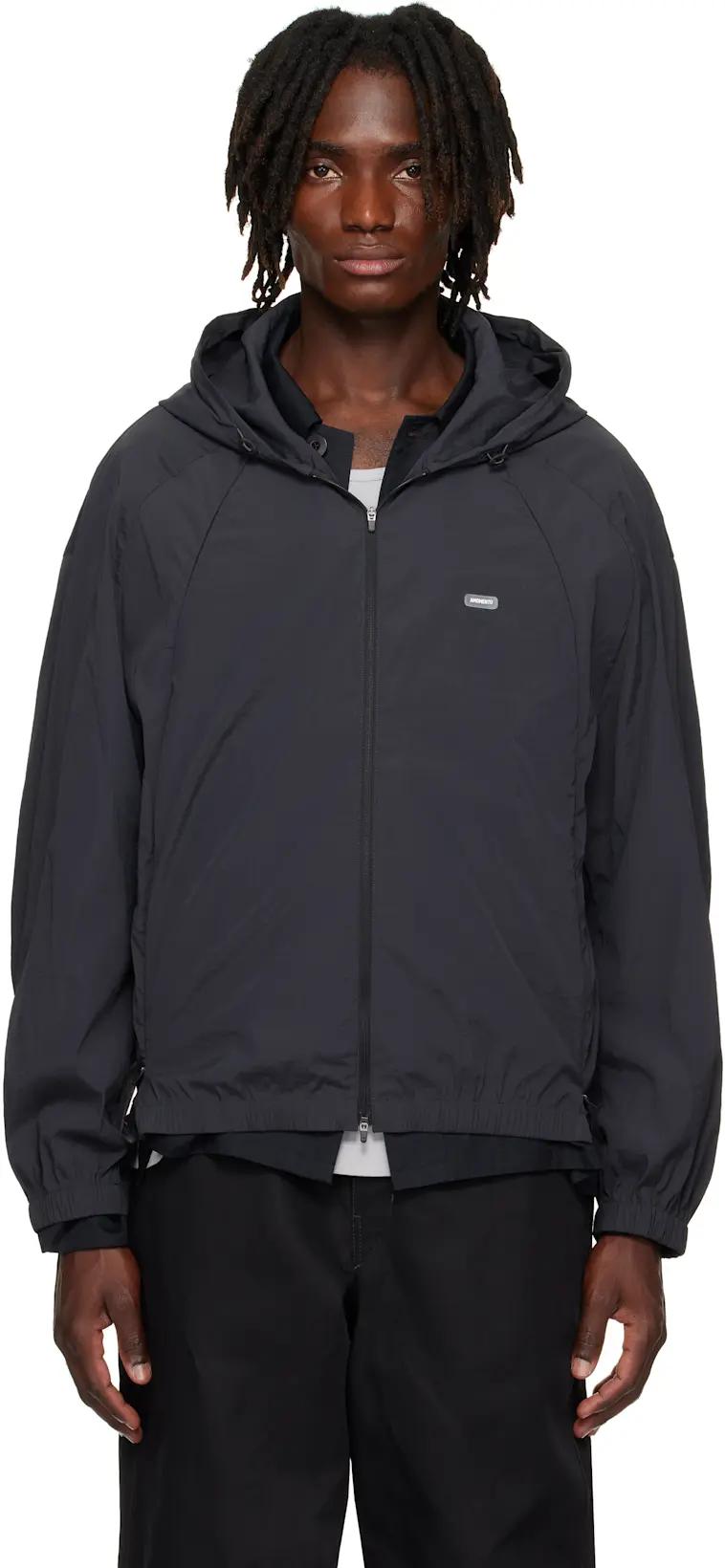 Gray Nylon Hooded Jacket by AMOMENTO