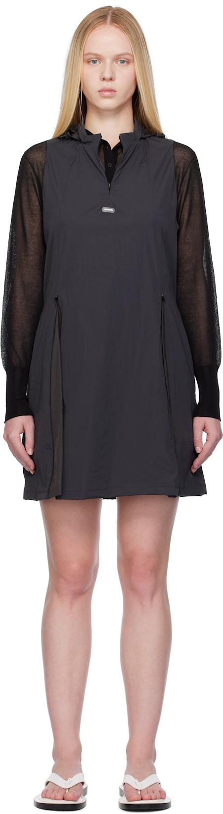 Gray Nylon Hooded Minidress by AMOMENTO