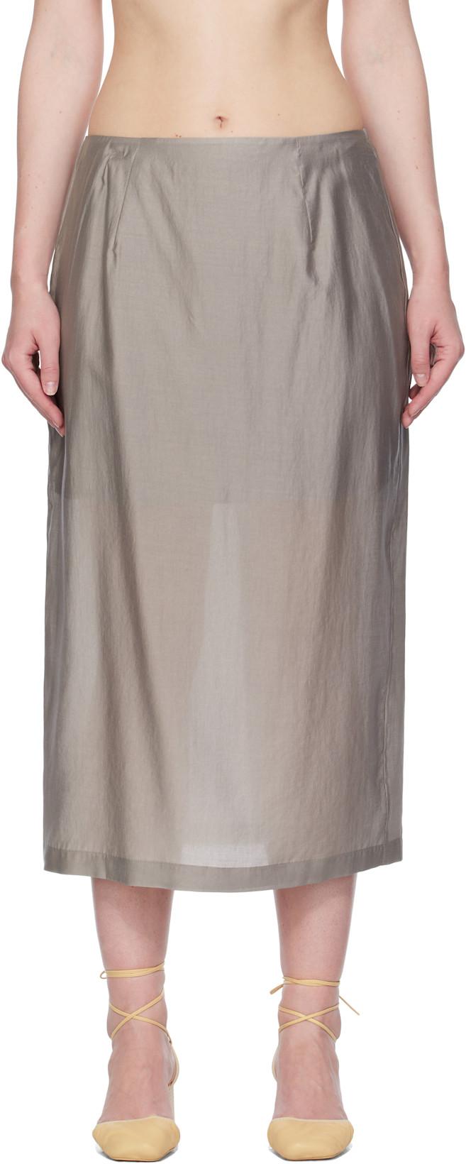 Gray Silky Midi Skirt by AMOMENTO