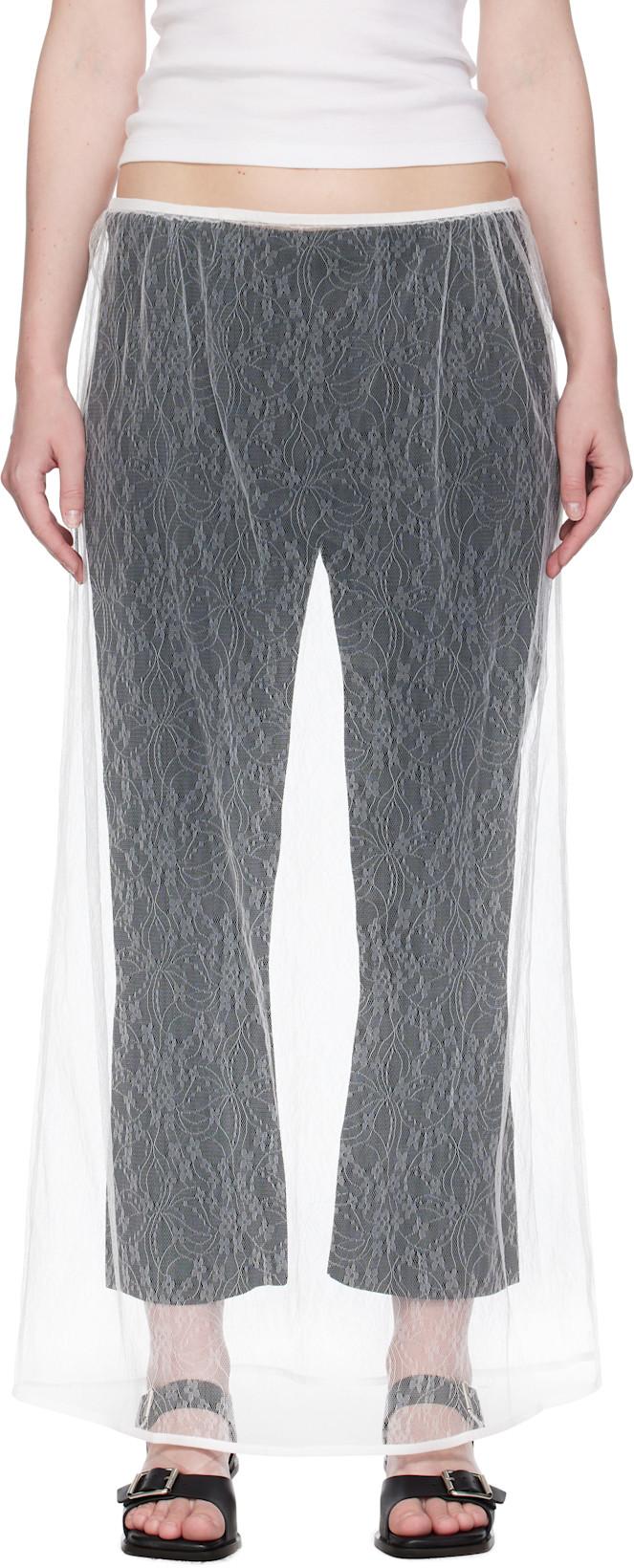 White Sheer Lace Long Maxi Skirt by AMOMENTO