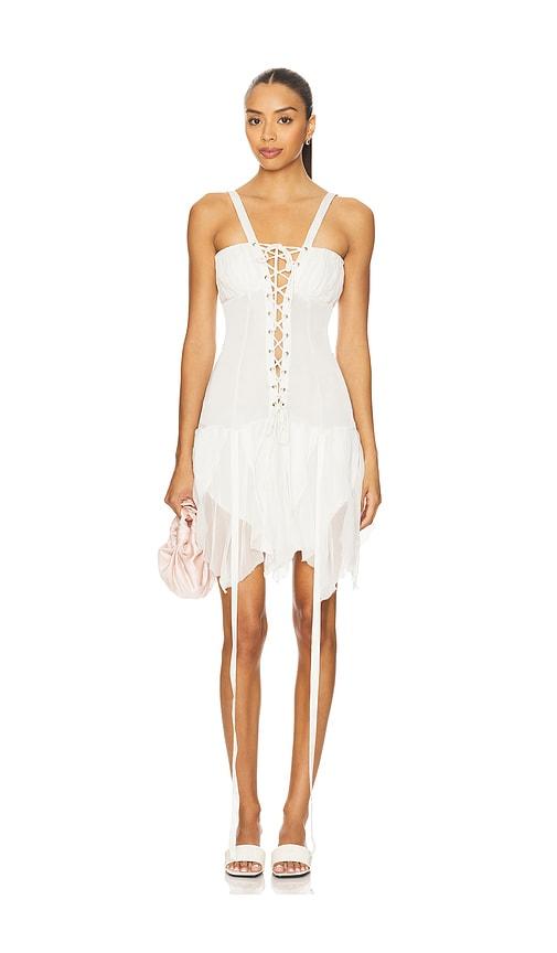 AMOR MIA Gentle Dissolve Mini Dress in White by AMOR MIA