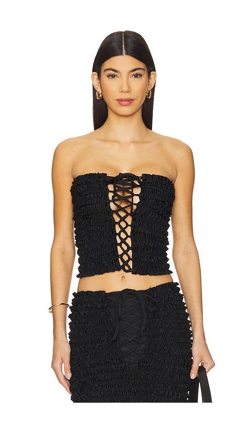 AMOR MIA Ruffled Top in Black by AMOR MIA