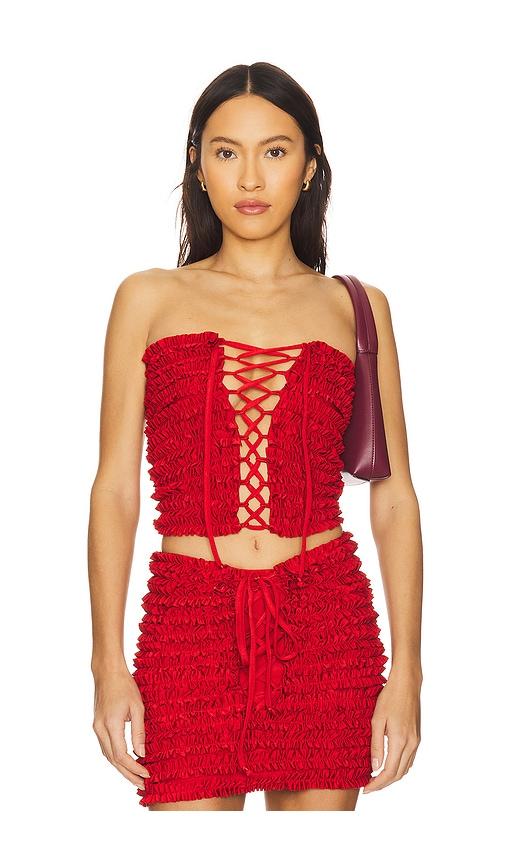 AMOR MIA Ruffled Top in Red by AMOR MIA