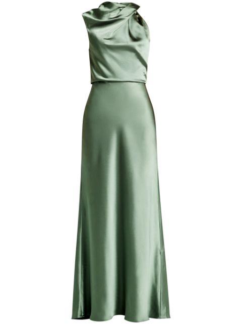 satin draped-neck maxi dress by AMSALE