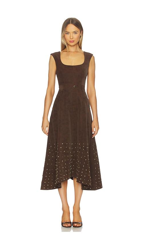 AMUR Kenny Suede Studded Midi Dress in Brown by AMUR