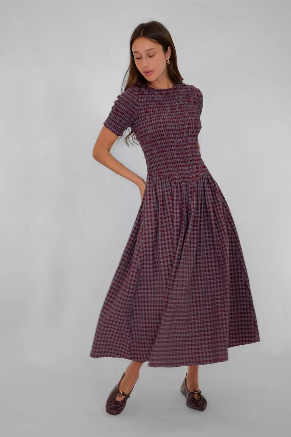 Amy Lynn Beatrix Smocked Plaid Midi Dress by AMY LYNN