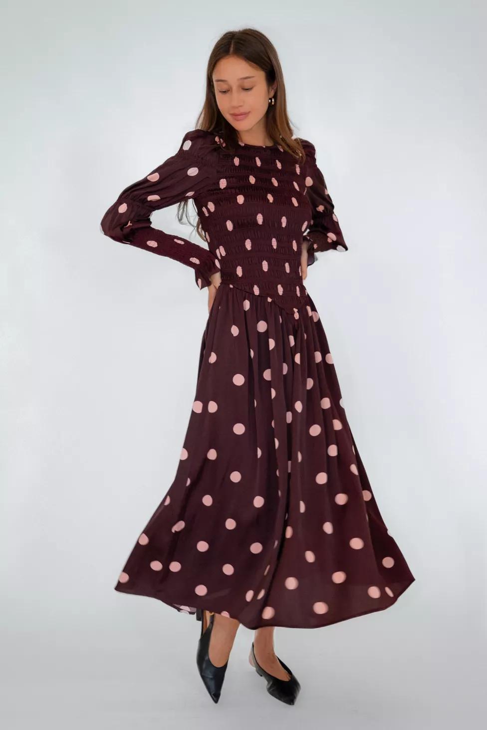 Amy Lynn Mabel Polka Dot Satin Smocked Midaxi Dress by AMY LYNN