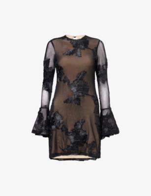 Anastasia Flower-Appliqué Stretch-Woven Mini Dress by AMY LYNN