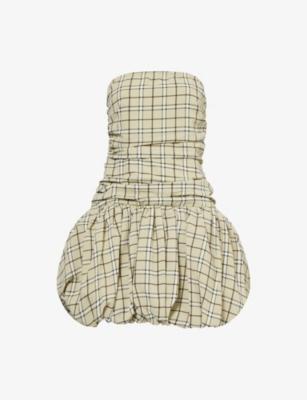 Dionne Plaid-Print Puffball Woven Mini Dress by AMY LYNN