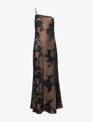 Divya Floral-Appliqué Stretch-Woven Maxi Dress by AMY LYNN