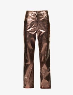 Straight-leg mid-rise faux-leather trousers by AMY LYNN