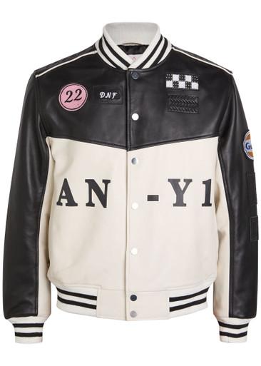 Unisex appliquéd padded leather bomber jacket by AN-Y1